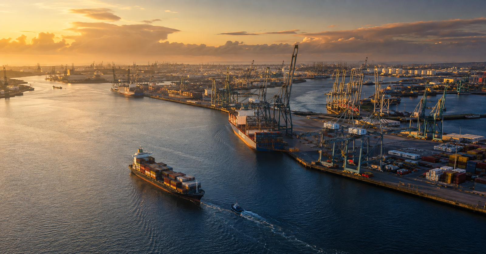 Gegenereerde impressie van een Nederlandse haven